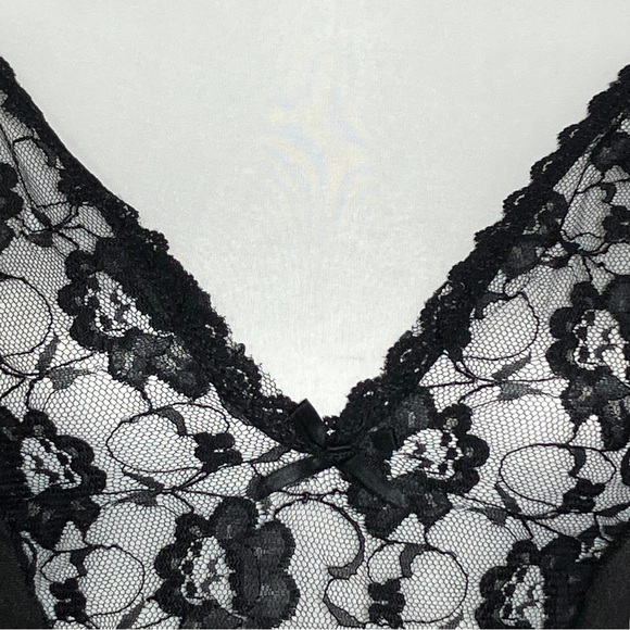 80s 90s Vintage Black Faux Teddy Sheer Lace Slip Dress. Small. Gothic Whimsigoth - Picture 8 of 9